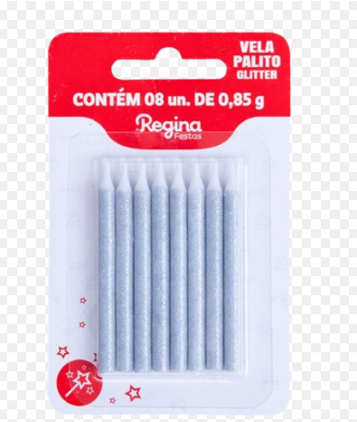 VELA PALITO GLITTER REGINA PRATA C/8UN