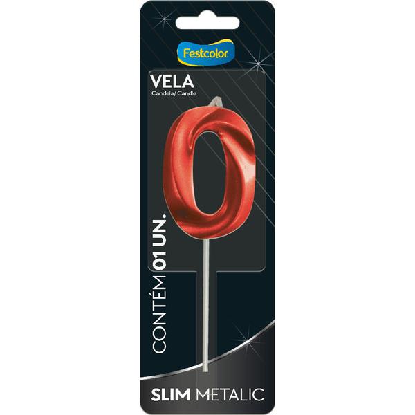 VELA FESTCOLOR SLIM METALLIC VERMELHA N