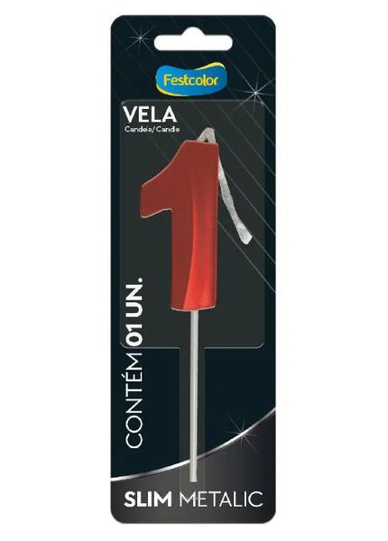 VELA FESTCOLOR SLIM METALLIC VERMELHA N