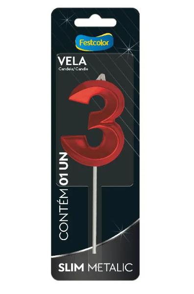 VELA FESTCOLOR SLIM METALLIC VERMELHA N