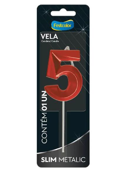 VELA FESTCOLOR SLIM METALLIC VERMELHA N
