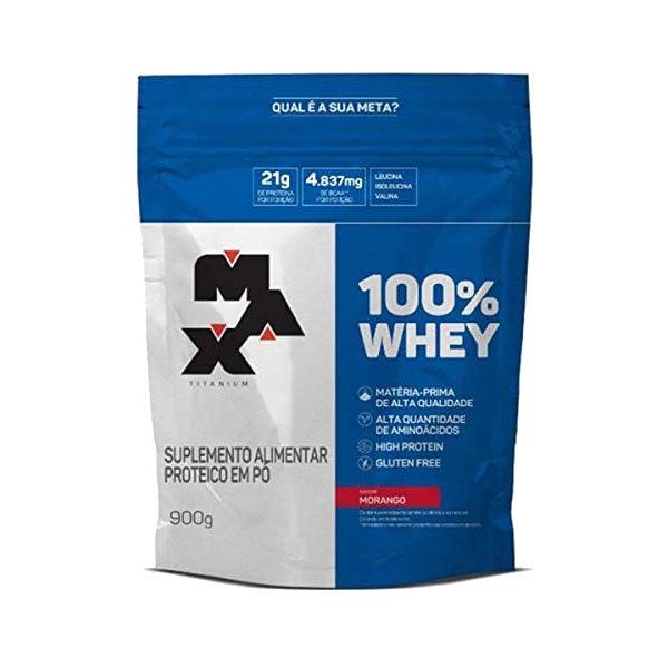 SUPLEMENTO ALIM MAX TITANIUM 100% WHEY REFIL 900G MORANGO