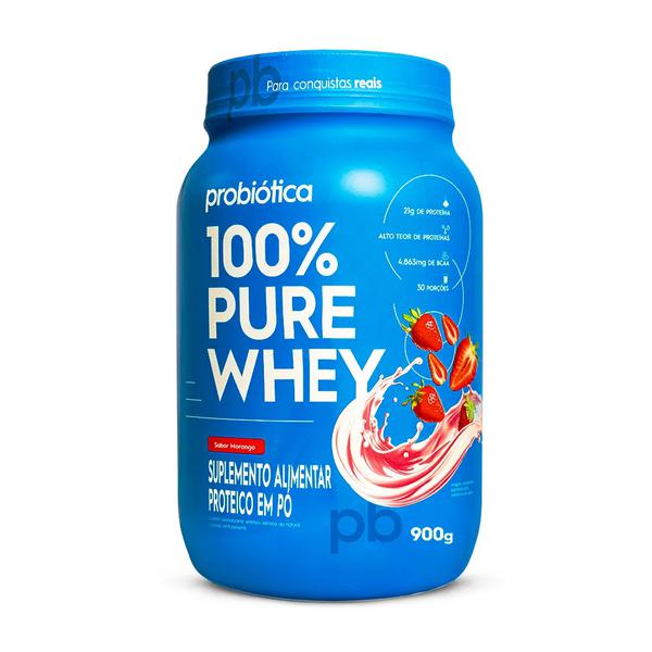SUPLEMENTO ALIM PROBIOTICA 100% PURE WHEY POTE 900G IOGURTE COM MORANGO