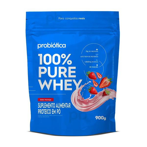SUPLEMENTO ALIM PROBIOTICA 100% PURE WHEY REFIL 900G MORANGO