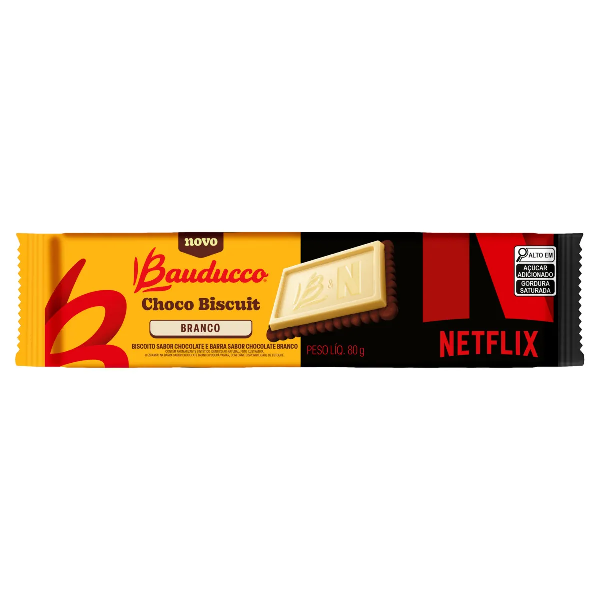 BISC BAUDUCCO CHOCO BISCUIT CHOCOLATE BRANCO NETFLIX 80G