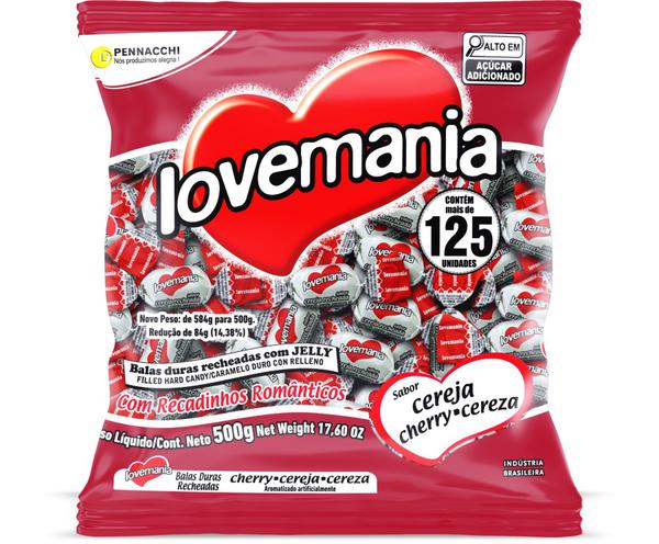BALA LOVE MANIA 500GR CEREJA RECHEADA JELLY