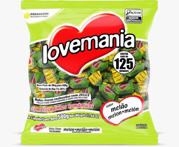 BALA LOVE MANIA 500GR MELÃO RECHEADA