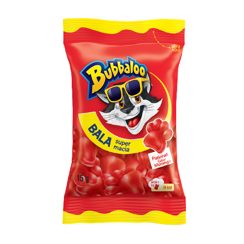 Bala Bubbaloo Patinhas  Morango 15gr