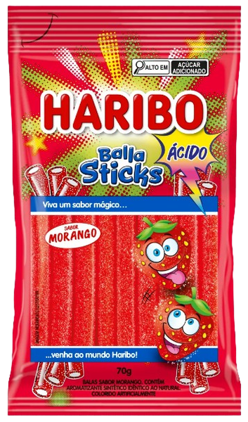 Bala Sticks Morango Acido 70gr Haribo