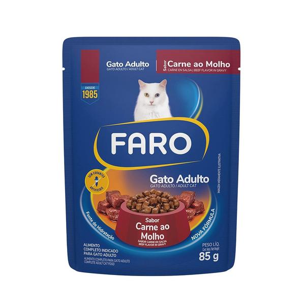 RACAO FARO COZIDO DE CARNE AO MOLHO 85G SACHE GATO ADULTO