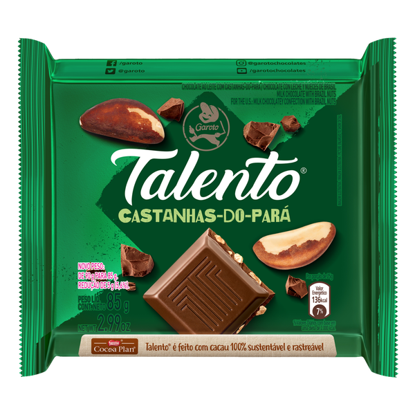 CHOCOLATE GAROTO TALENTO 85G CASTANHA DO PARA