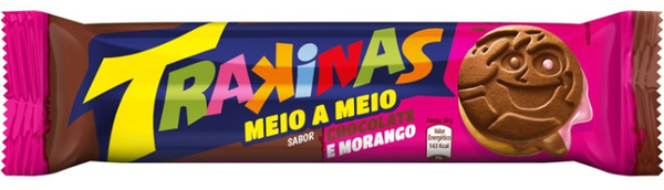 BISC RECH TRAKINAS MEIO A MEIO CHOCOLATE E MORANGO 126G