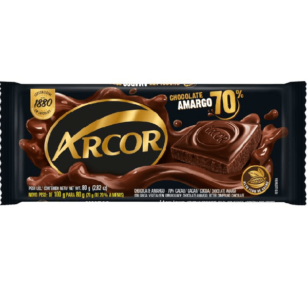 CHOC ARCOR MEIO AMARGO 70% 80G