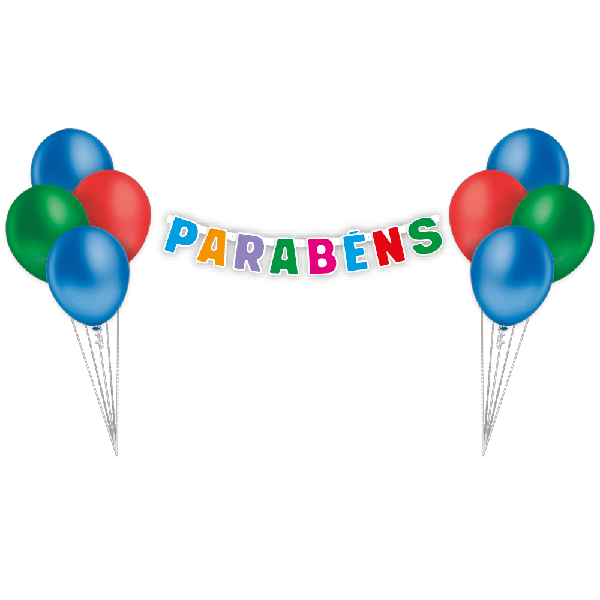 KIT COM FAIXA PARABENS E BALAO N9 MULTICOLORIDO