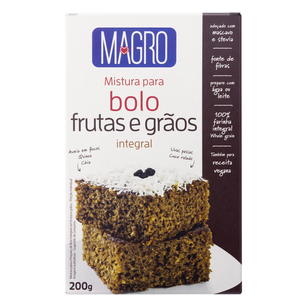 MISTURA BOLO INTEGRAL C/FRUTAS E GRAOS MAGRO 200G