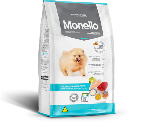 RACAO MONELLO CAES FIL RPEQ FRANGO CARNE OVOS 1KG