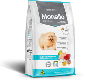 RACAO MONELLO CAES FIL RPEQ FRANGO CARNE OVOS 1KG