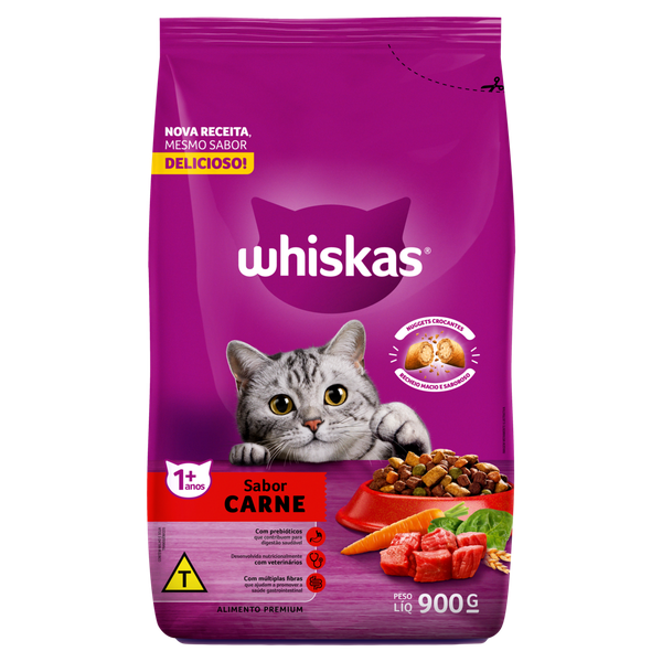 RACAO WHISKAS ADULTO CARNE 900G