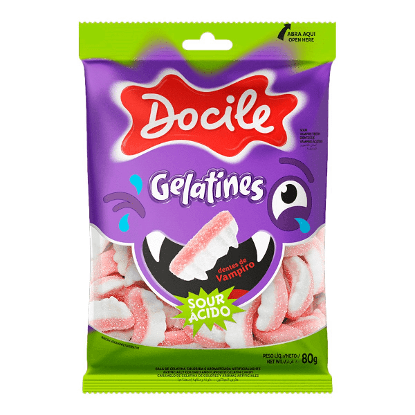 BALA DOCILE GELATINES DENTES VAMPIRO CITRICO 80G
