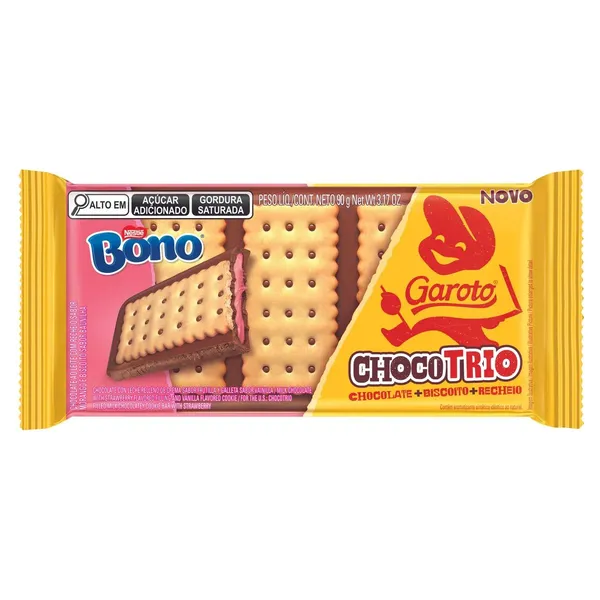 CHOCOLATE GAROTO TRIO BONO MORANGO 90G