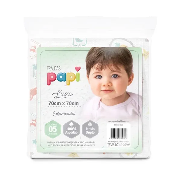 FRALDA PAPI LUXO ESTAMP NEUTRO 70X70 C/1
