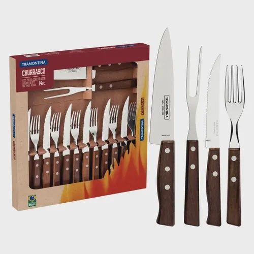 KIT CHURRASCO TRAMONTINA TRAD INOX 14 PC