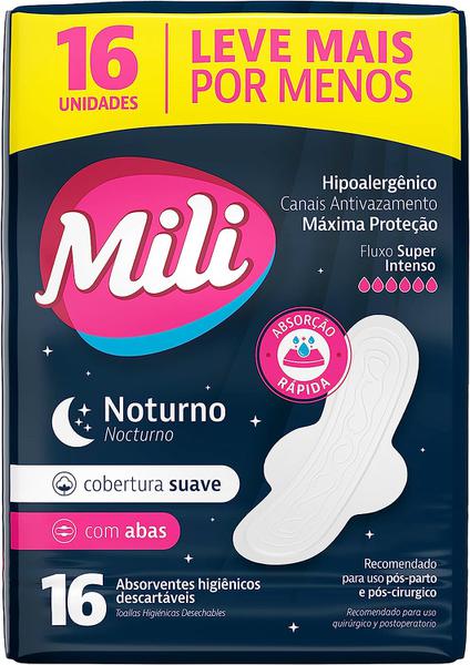 ABSORVENTE MILI NOTURNO C/ABAS COBERTURA SUAVE LEVE MAIS PAGUE MENOS C/16