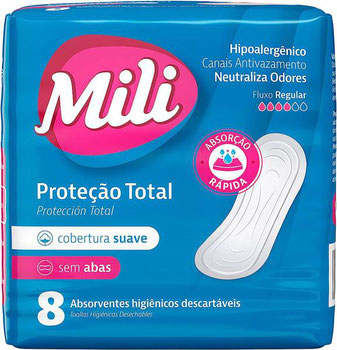 ABSORVENTE MILI PROTECAO TOTAL S/ABAS COBERTURA SUAVE C/8