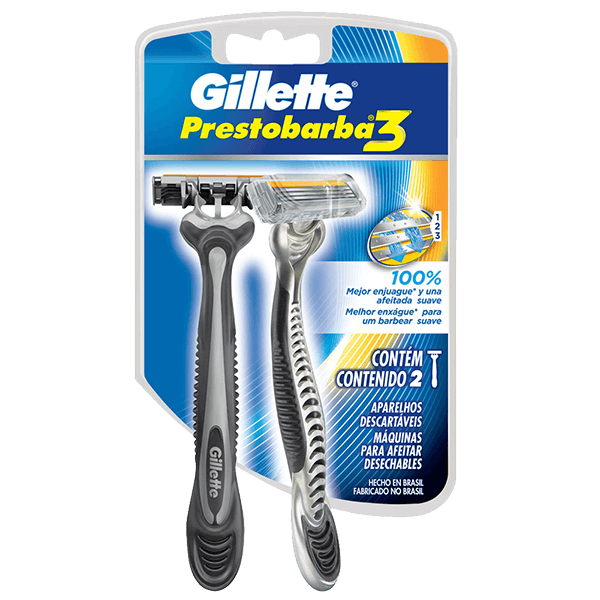 APARELHO DEPILADOR GILLETTE PRESTOBARBA 3 C/2