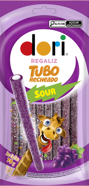 BALA DORI REGALIZ TUBO RECHEADO ACIDO UVA 70G