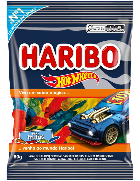 BALA HARIBO GELATINA HOTWHELLS FRUTAS 80G