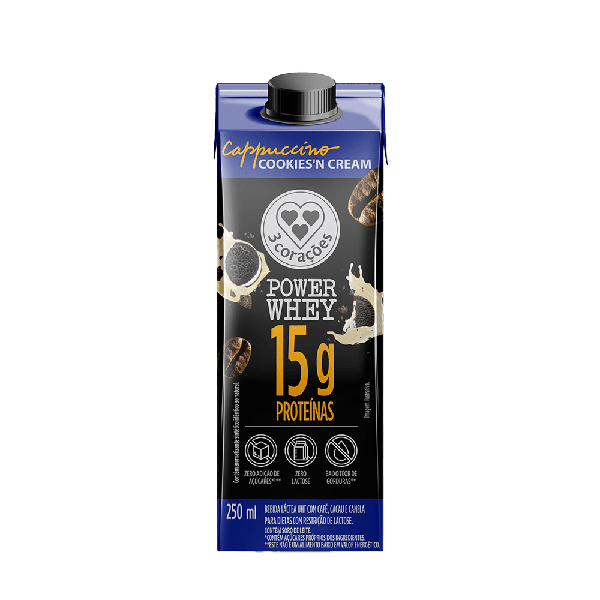 BEBIDA LACTEA 3 CORACOES CAPPUCCINO POWER WHEY COOKIES'N CREAM 250ML