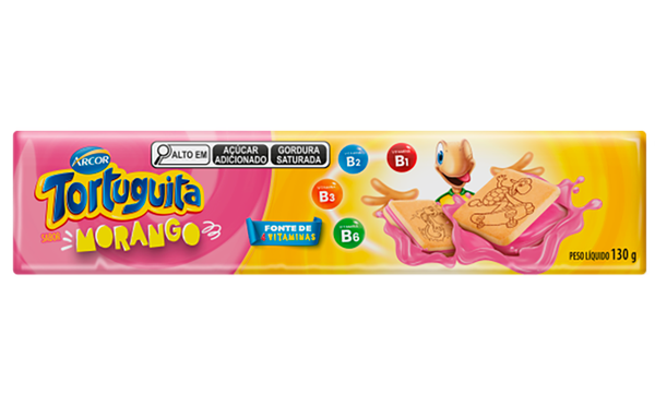 BISCOITO ARCOR TORTUGUITA RECHEADO MORANGO 130G