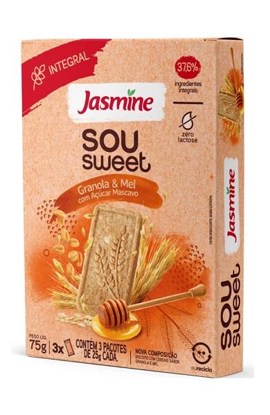 BISCOITO JASMINE SOU SWEET GRANOLA/MEL 75G