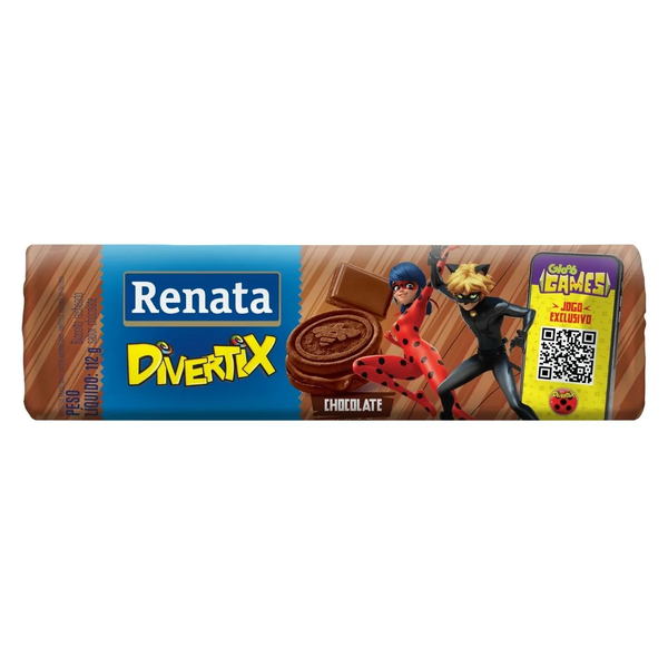 BISCOITO RENATA DIVERTIX RECHEADO CHOCOLATE 112G