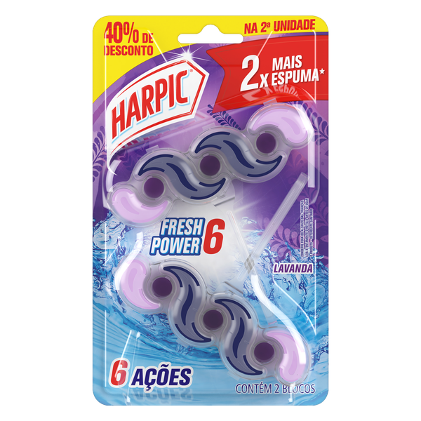 BLOCO SANITARIO HARPIC FRESH POWER6 LAVANDA 40% DESCONTO NA SEGUNDA UNIDADE