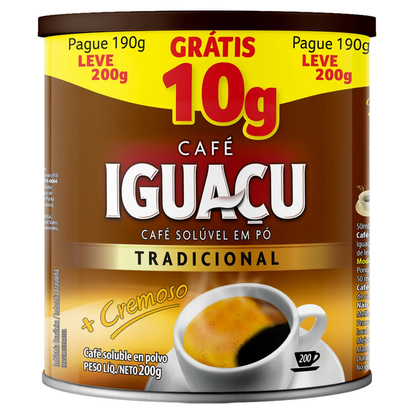 CAFE IGUACU SOLUVEL TRADICIONAL LEVE 200G PAGUE 190G