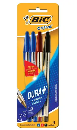 CANETA BIC CRISTAL 2 AZUL 1 VERMELHO 1 PRETO C/4