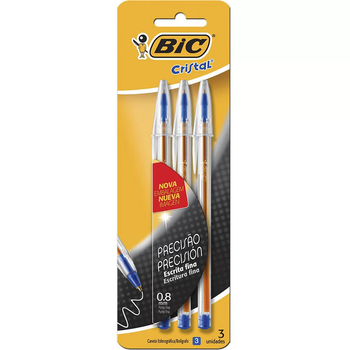 CANETA BIC CRISTAL FINA AZUL C/3