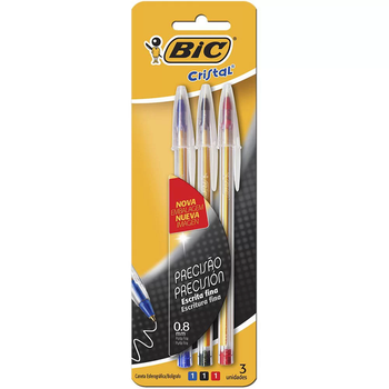 CANETA BIC CRISTAL FINA SORTIDO C/3