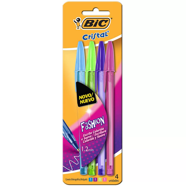 CANETA BIC ESFEROGRAFICA CRISTAL FASHION C/4