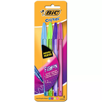 CANETA BIC ESFEROGRAFICA CRISTAL FASHION C/4