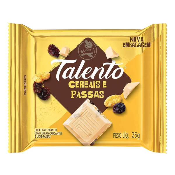 CHOCOLATE GAROTO TALENTO BRANCO CEREAIS/PASSAS 25G