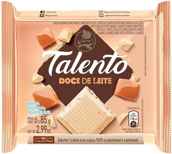 CHOCOLATE GAROTO TALENTO CHOCOLATE BRANCO/DOCE DE LEITE 85G