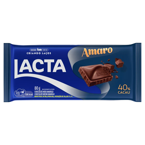 CHOCOLATE LACTA AMARO 40% CACAU 80G