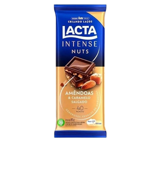 CHOCOLATE LACTA INTENSE NUTS AMENDOAS CARAMELO SALGADO 40% 85G