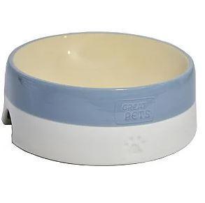 COMEDOURO GREAT PETS P/CAO CERAMICA AZUL/BRANCO MEDIO