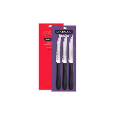 CONJUNTO FACAS SIMONAGGIO PRATIKA CHURRASCO PRETO C/3