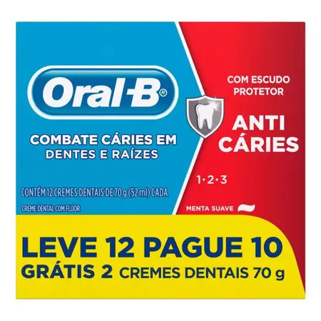 CREME DENTAL ORAL-B 1.2.3 ANTICARIES LEVE 12 PAGUE 10 70G