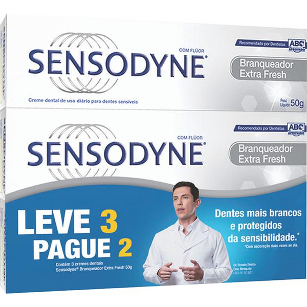 CREME DENTAL SENSODYNE BRANQUEADOR EXTRA FRESH LEVE 3 PAGUE 2 50G